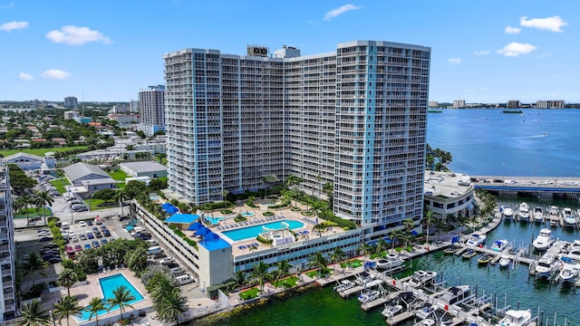 aerial view with a water view