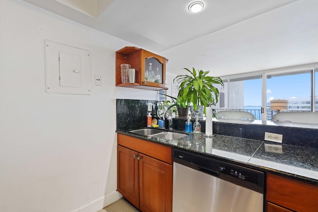 kitchen featuring dishwasher, electric panel, and sink