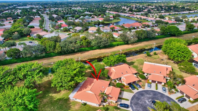 bird's eye view featuring a water view