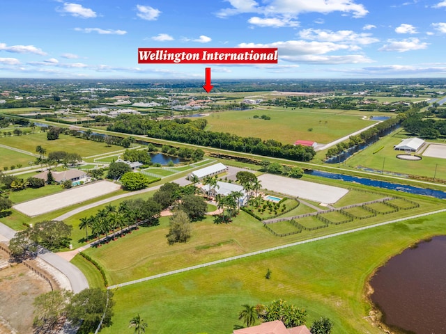 bird's eye view featuring a rural view and a water view