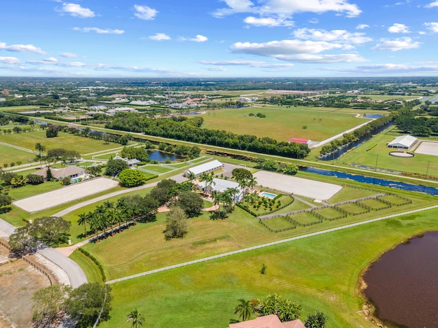 bird's eye view featuring a water view and a rural view