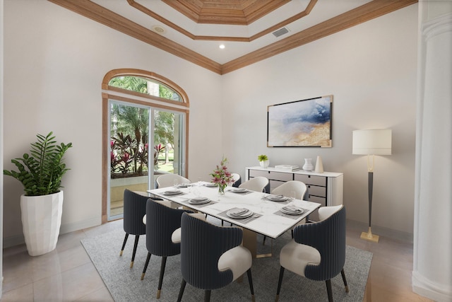 tiled dining area with ornamental molding