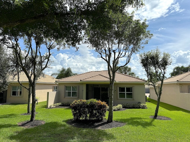 rear view of house featuring a yard