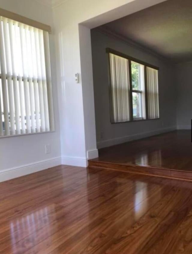 spare room featuring crown molding and wood-type flooring