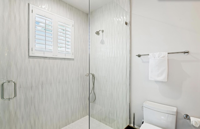 full bathroom with toilet and a stall shower