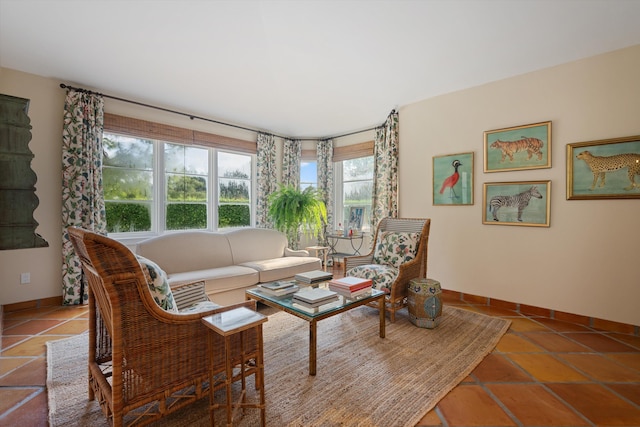 living room featuring tile patterned flooring