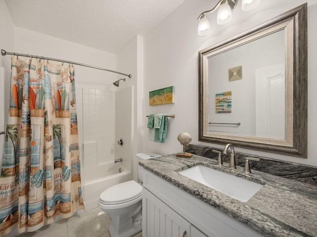 full bathroom featuring tile patterned floors, vanity, toilet, and shower / tub combo with curtain