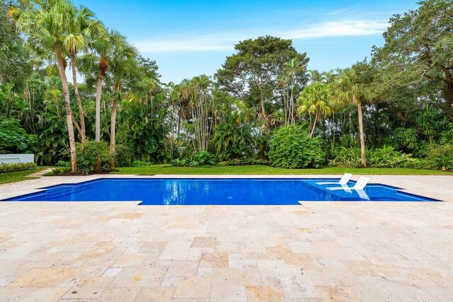 16436 Bridlewood Cir E, Delray Beach, FL 33445 - outdoor pool with a patio area and view of wooded area