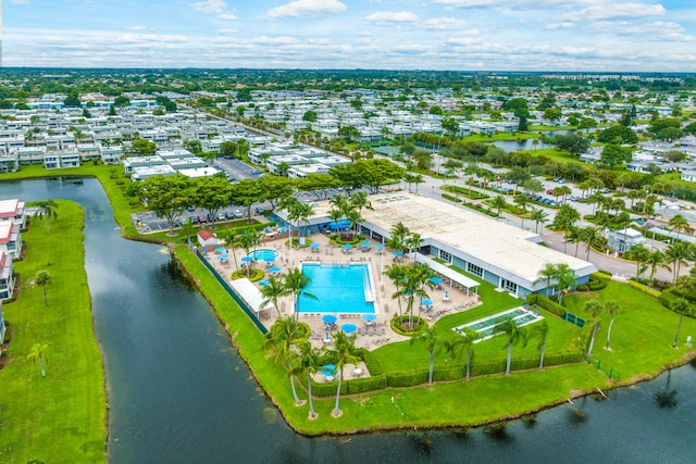 bird's eye view featuring a water view