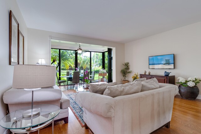 living room with hardwood / wood-style flooring