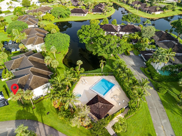 aerial view with a water view