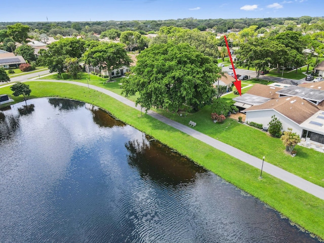 drone / aerial view featuring a water view