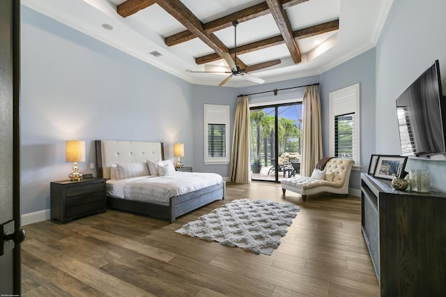 11780 Otter Run, Lake Worth, FL 33449 - bedroom featuring visible vents, beam ceiling, access to exterior, baseboards, and coffered ceiling