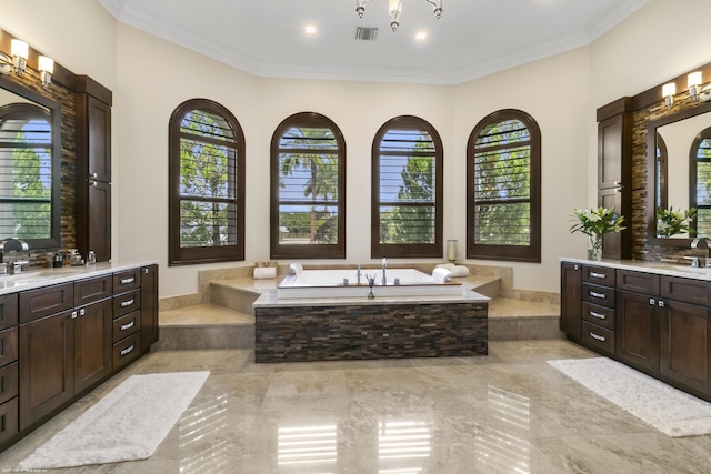 11780 Otter Run, Lake Worth, FL 33449 - bathroom with crown molding, two vanities, a bath, and visible vents