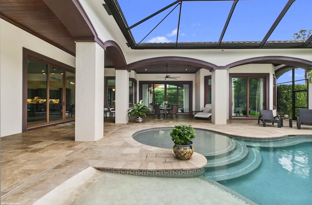 11780 Otter Run, Lake Worth, FL 33449 - pool with a ceiling fan, a lanai, outdoor dining area, and a patio area