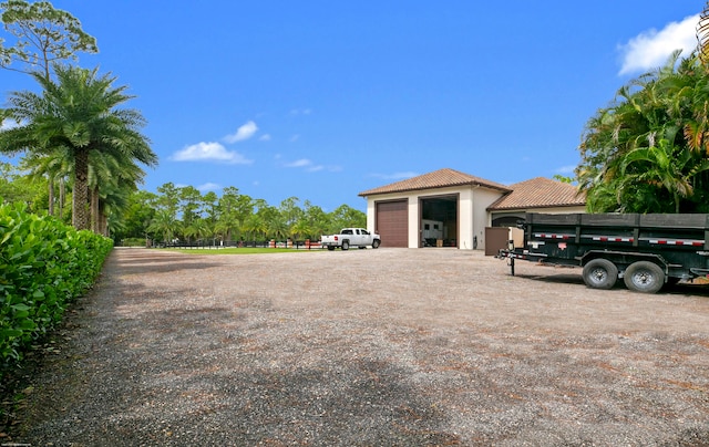 exterior space with a garage