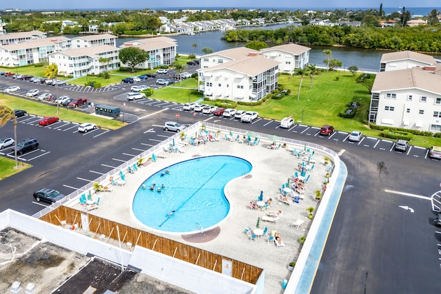 bird's eye view featuring a water view