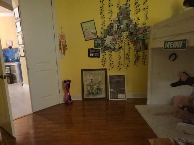 hallway with dark wood-type flooring