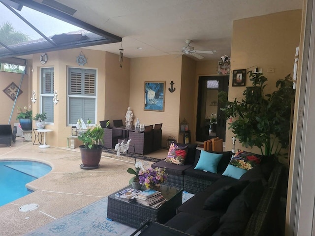 living room featuring ceiling fan