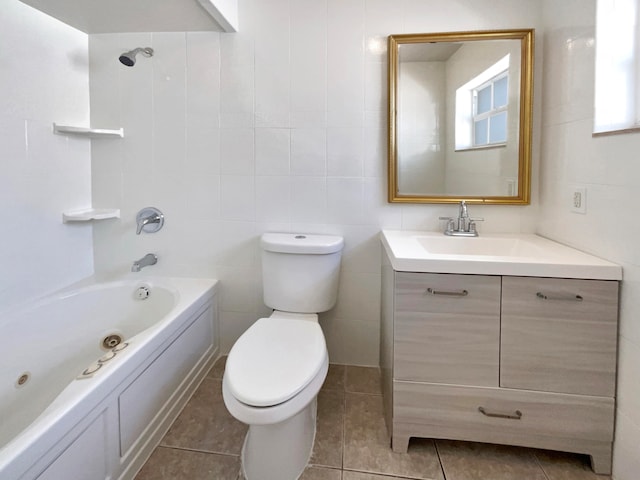 full bathroom with a wealth of natural light, vanity, toilet, and  shower combination