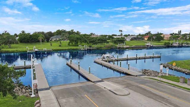 view of dock with a water view