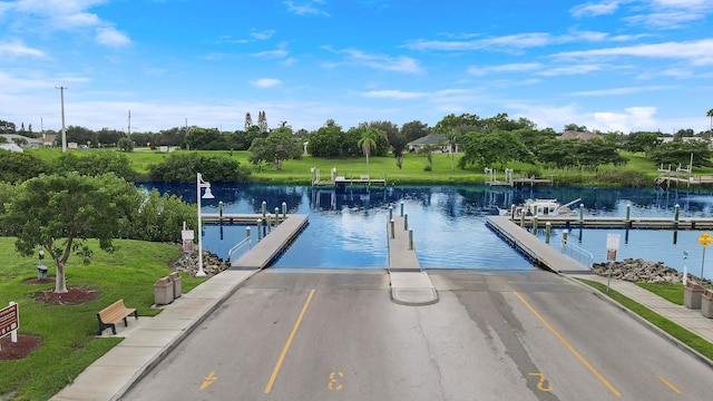 view of dock featuring a water view