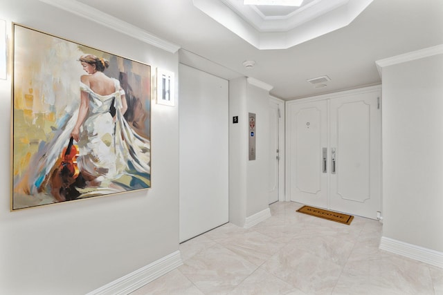 hallway with ornamental molding