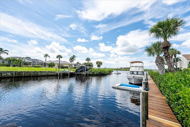 dock area with a water view