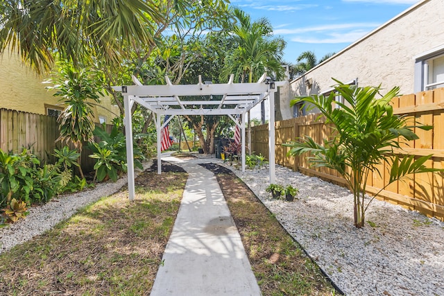 view of yard with a pergola