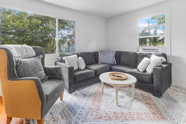 living room featuring cooling unit and hardwood / wood-style flooring