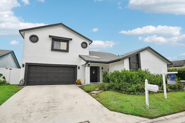 view of front of house featuring a front yard and a garage