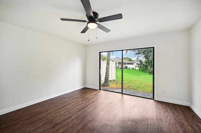 spare room with ceiling fan and hardwood / wood-style floors