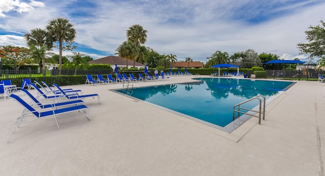 view of swimming pool featuring a patio area