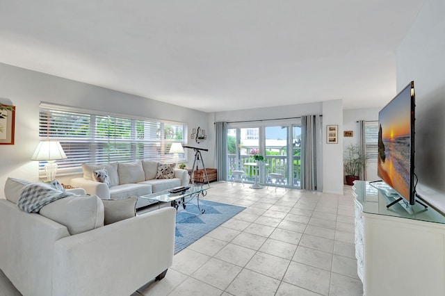 living room featuring light tile patterned floors