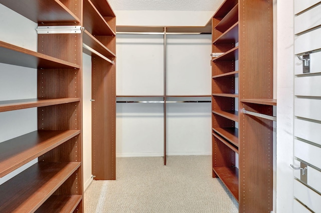 spacious closet featuring light carpet