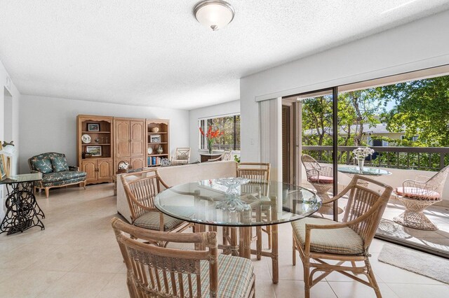 dining area with plenty of natural light and a textured ceiling