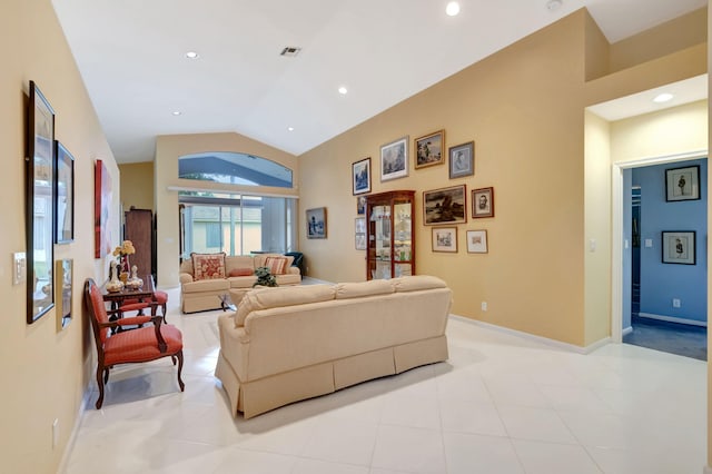 living room with lofted ceiling