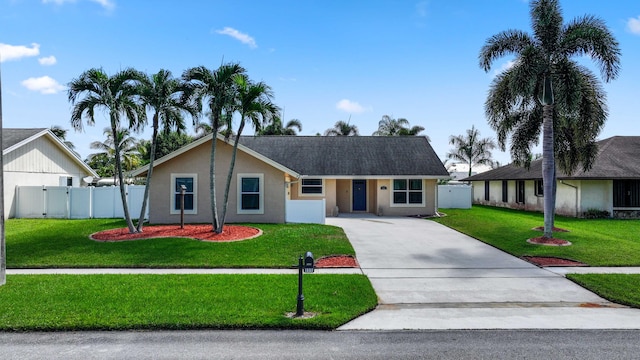 single story home featuring a front yard