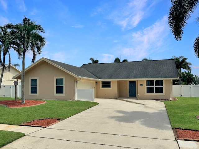 ranch-style home featuring a front yard