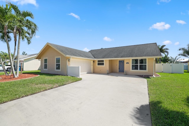 ranch-style home with a front lawn