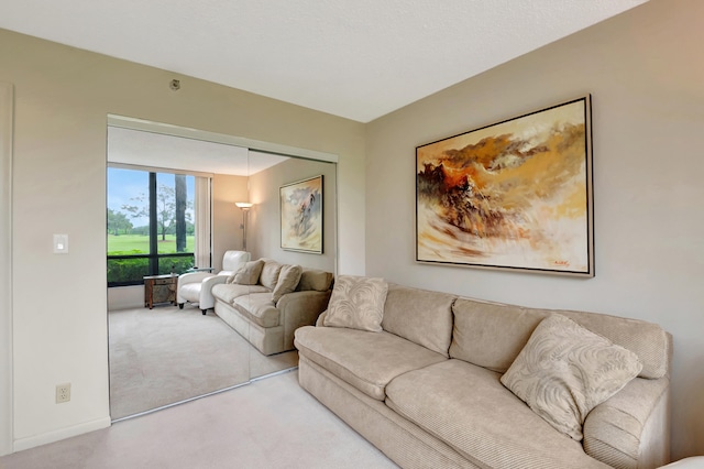 living room with light carpet