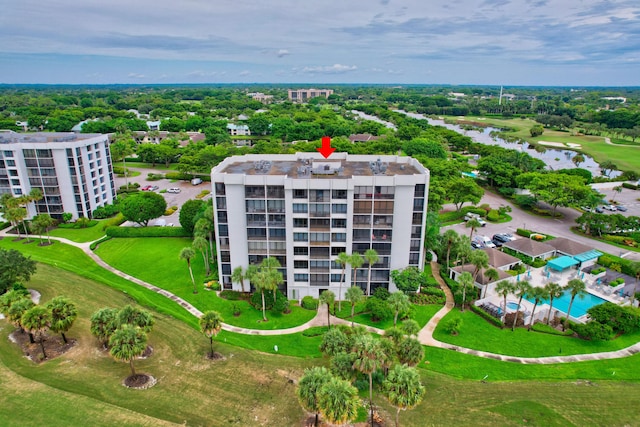 bird's eye view featuring a water view