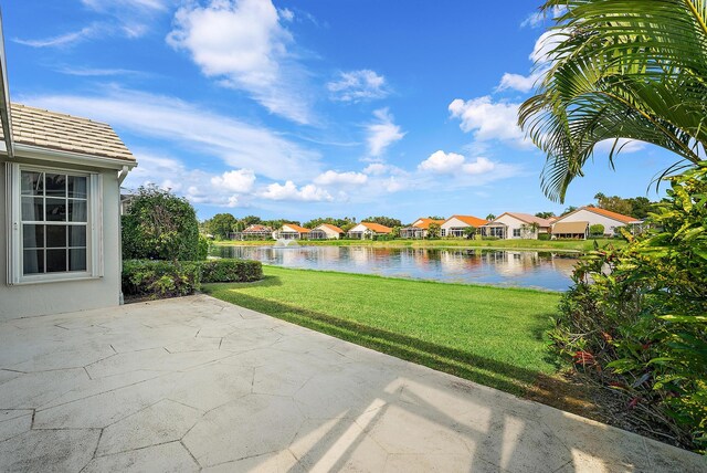 view of patio / terrace with a water view