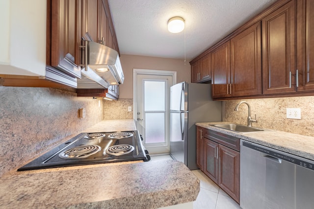 kitchen with ventilation hood, appliances with stainless steel finishes, a wealth of natural light, and sink