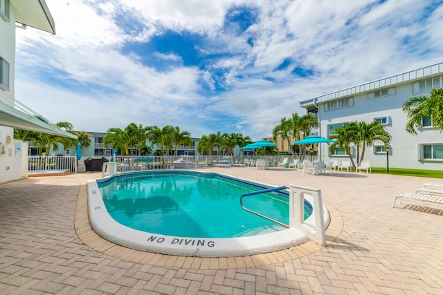 view of pool featuring a patio area