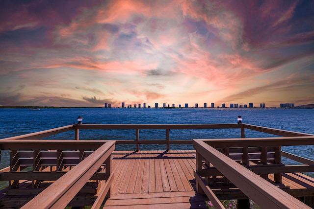 view of dock with a water view