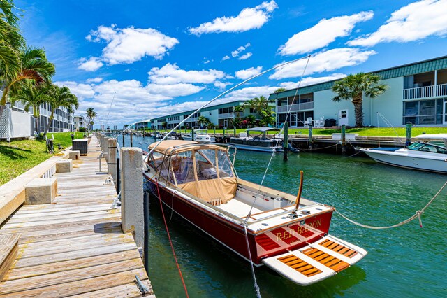 dock area featuring a water view