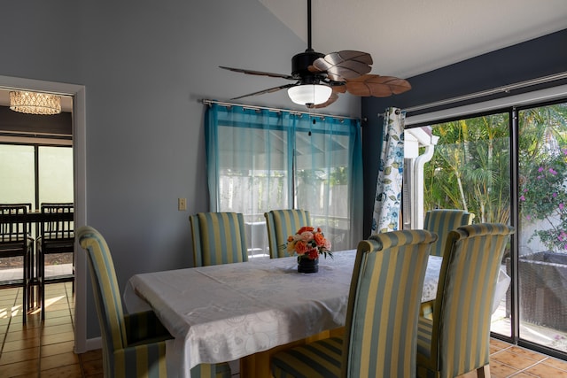 dining room with light tile patterned flooring and ceiling fan