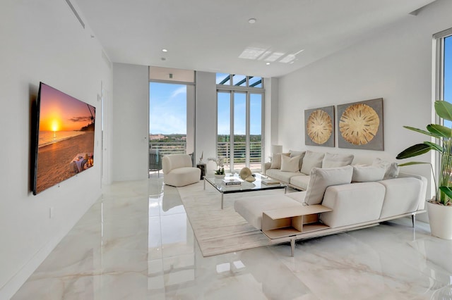 living room with expansive windows