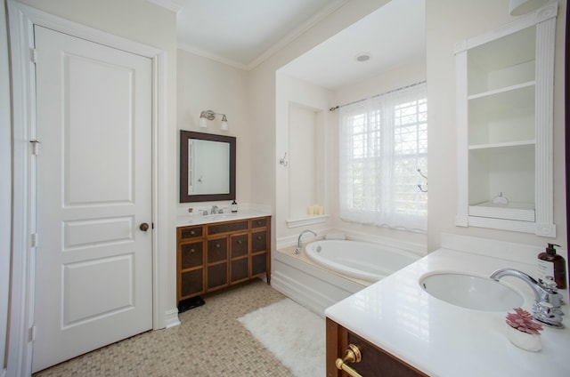 1970 S Dixie Hwy Unit R5, West Palm Beach, FL 33401 - bathroom featuring vanity, ornamental molding, a garden tub, and tile patterned floors